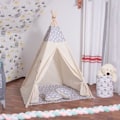 Pikkukuva 3 / 4: SPRINGOS® puuvillainen lasten teltta - 160x120x100 cm - pilvi/harmaa Grå