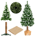 Miniatyrbild 3 av 4: Julgran i plast - SPRINGOS - 180 cm - Trädkropp i naturligt trä - Konstsnö - Kottar Grön