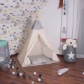 Miniatyrbillede 4 af 4: SPRINGOS® tipitelt til børn i bomuld, 2 hynder medfølger - 160x120x100 cm – Grå Grå