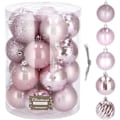 Miniatyrbillede 1 af 4: Julekugler - SPRINGOS - 20 stk - Ø 4 cm - Plastik - Pink - Skinnende og matte Rosa