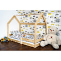 Miniatyrbillede 1 af 4: Springos® husformet børneseng med boxspring, faldsikringshegn 80 x 160 cm, husseng i naturligt massivt træ naturlig