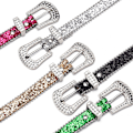 Miniatyrbild 2 av 2: Rhinestone-prydd bälte i PU-läder, justerbart spänne, bling-bling, strassbesatt, allsidigt, snyggt midjebälte för kvinnor, grönt, storlek: one size (ZYH)