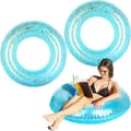 2-pack badringar med glitter, uppblåsbar poolflotte, transparenta glitterbadringar