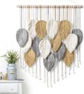 Makramé Väggbonad Löv Boho Väggdekor Bohemisk Handgjord Vävd Väggkonst Dekoration