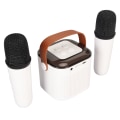 Pikkukuva 8 / 8: Mini Karaoke Machine Stereo Kannettava RGB Light Bluetooth kaiutin 2 langattomalla mikrofonilla Home Party White