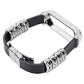Miniatyrbild 6 av 8: Retro Läder Armband för Xiaomi Mi Band 5/6 NFC Mode Retro Läder Armbandsur Svart Silver