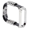 Miniatyrbild 2 av 8: Retro Läder Armband för Xiaomi Mi Band 5/6 NFC Mode Retro Läder Armbandsur Svart Silver