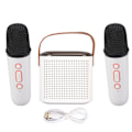 Pikkukuva 1 / 8: Mini Karaoke Machine Stereo Kannettava RGB Light Bluetooth kaiutin 2 langattomalla mikrofonilla Home Party White