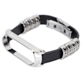 Miniatyrbild 3 av 8: Retro Läder Armband för Xiaomi Mi Band 5/6 NFC Mode Retro Läder Armbandsur Svart Silver
