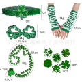 Miniatyrbillede 2 af 5: St. Patrick's Day Kostume Dekorationer Irske Sæt Fløjlshat Kløver Stropper Stribede Handsker Tre-lags Slør Festkjole