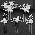 Miniatyrbild 1 av 6: Bröllops Hårklämmor med Bröllopsblommor Kristall Bröllops Hårklämmor Pärla Blommigt Huvudbonad för Kvinnor och Flickor Pack med 5