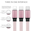 Pikkukuva 2 / 5: 3 in 1 Universaalinen sisäänvedettävä USB-latauskaapeli, 3,3 jalkaa/1M, 2A (IP+Type-C+Micro-USB) - Pinkki