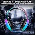 Miniatyrbild 2 av 8: USB-spelheadset med mikrofon för PC, RGB-regnbågsbakgrundsbelysning, virtuellt 7.1-surroundljud, 50 mm-drivrutin, mjuka minnesskumöronmuffar, trådbunden bärbar dator stationär dator