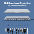 Miniatyrbild 6 av 7: USB C Hub MultiPort Adapter, 12 i 1 Dockingstation USB C med 4K HDMI, VGA, 3×USB 2.0 & USB 3.0, PD 100W, Ethernet RJ45 Port, SD/TF-läsare