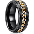 Miniatyrbilde 1 av 6: Intertwine Black Gold Rustfritt Stål 8mm Ringer for Menn Spinner Fidget Ring Angst Ring for Menn Curb Chain Inlay-10.5