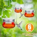 Miniatyrbillede 2 af 7: 6 stk. Mason Jar Hummingbird Feeder Glas Hummingbird Dish Feeder med 4 Blomster Foderporte til Udendørs Hængende Vindue Yard Have Dekoration