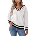 Pikkukuva 1 / 5: Naisten kaapeli neulottu V-kaulapaita rento pitkähihainen pusero löysä olkapää Jumper Top, pehmeä, mukava ja ihoystävällinen.
