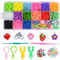 Miniatyrbilde 1 av 7: Gummistrikksett, vevsett for armbånd, til DIY-kunst og håndverk, 4800 deler med oppbevaringsbeholder, anheng, Y-vever, heklenåler og S-klips (1