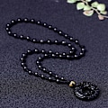 Pikkukuva 3 / 4: Luonnollinen obsidiaanidonitsi Rauhan solki PIXIU Amuletti Kaulakoru Riippuva luonnollisella helmiketjulla miehille Miehet（Obsidiaani）