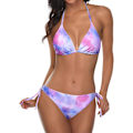 Miniatyrbillede 1 af 5: WJSM Kvinde Trekantet Bikini Sæt Halter Todelt Sexet Badetøj String Binde Side Badetøj Purple Tie Dye M