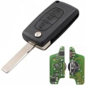 Miniatyrbild 1 av 3: Fjärrkontroll med 3 knappar och CE0523-nyckel för programmering till Citroen C1 C2 C3 C4 C5 C6 C8 Xsara Picasso Peugeot 207 208 307 308 407 807 L