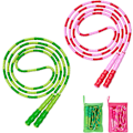 Miniatyrbillede 1 af 7: Hoppetov, Justerbar Længde Tangle-Free Segmenteret Blød Perle Springtov, Fitness Springtov til Børn, Mænd og Kvinder Vægttab 9,2 Fod Pink Green