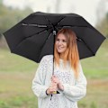 Miniatyrbilde 2 av 7: Kompakt liten paraply for regn og sol, søt design andehode paraply for jenter gaver, 8 ribber sammenleggbar paraply med trehåndtak Black