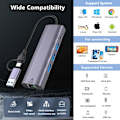 Miniatyrbild 7 av 7: USB C HUB, 5 i 1 USB-C/USB 3.0 Dual Adapter Dockningsstation, med USB-port, USB-C-port/PD, Gigabit Ethernet, Multi-Port USB C Adapter Typ C Bärbara datorer