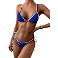 Miniatyrbild 1 av 7: WJSM Dam Triangle Bikini Floral String Bikini Set Tvådelad Baddräkt 3-cobalt Blue XL