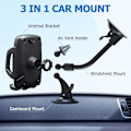 Miniatyrbilde 5 av 7: Biltelefonholder, 3-i-1 mobilholder luftventil dashbordmontering frontrute for iPhone Xs Max R X 8 Plus 7 6S Samsung Galaxy S9 S8 Edge S7 S6 LG Black