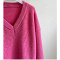 Miniatyrbild 4 av 5: Hösttröjor för kvinnor Vinter V-ringad Ribbstickad Långärmad Pullover Fashion Tops