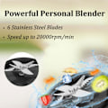Pikkukuva 2 / 7: Henkilökohtainen Blender Smoothien ja Shakejen Tekoon, 16 Oz Kannettava Blender 6 Terällä, USB-Latautuva Smoothie Blender Kotiin, Matkalle ja Työhön Black