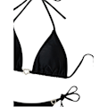 Miniatyrbillede 4 af 7: WJSM Dame Halter Binde Side Trekant Bikini Sæt Høj Skæring 2 Del Bikini Badetøj Rhinestone Black M