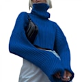 Miniatyrbild 1 av 4: Kvinnors Ribbade Stickade Tröja, Mock Neck Långärmad Pullover, Solid Color Hög Hals Drop Shoulder Jumper Toppar,S