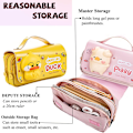 Miniatyrbillede 4 af 5: Pencil Case, Sød Gul And Pencil Pung, Bærbar med Håndtag, 3 Rum Lærred Kawaii/Lynlås/Multifunktionel Pencil Case til Drenge og Piger