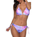 Miniatyrbillede 4 af 5: WJSM Kvinde Trekantet Bikini Sæt Halter Todelt Sexet Badetøj String Binde Side Badetøj Purple Tie Dye M