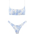 Miniatyrbild 1 av 4: WJSM Dam Triangle Bikini Smocked Textured Scoop Frilled Print Ruched Elastic Baddräkt Tvådelad Baddräkt Light Blue XL