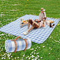 Miniatyrbillede 2 af 5: 80\"x 80\" Ekstra Stort Picnic Tæppe, Vandtæt og Foldbart Strandtæppe, 3-Lags Udendørs Tæppe til 6 til 8 Voksne, til Camping, blue and white