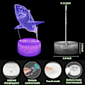 Miniatyrbild 3 av 7: 3D Hajnattlampa, 16 Färgbyten, Dimbar Fjärrkontroll/Smart Touch, 4 st 3D Hologram Illusion Lampa, Delfin Sänglampa (Havsdjur)