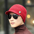 Miniatyrbilde 4 av 5: Vintervarm baggy vevd hekle ull strikket skihue Beanie Visors Caps, rød