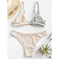 Miniatyrbillede 4 af 6: WJSM Dame Ribbet O-Ring String Bikini Badetøj Cheeky Thong Badetøj To Dele Badedragt Grey-111 L