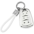 Miniatyrbilde 1 av 8: Escalade nøkkelringdeksel for Cadillac 6 knappers Smart Keys Case Proector Tilbehør TPU Myk Bling Nøkkelring Hvit Sølv Jentete Søt for Cadillac