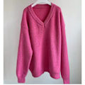 Miniatyrbild 3 av 5: Hösttröjor för kvinnor Vinter V-ringad Ribbstickad Långärmad Pullover Fashion Tops