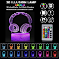 Miniatyrbillede 2 af 7: Hovedetelefon 3D Illusion Lampe, Kunstnerisk Atmosfærisk Lys, LED Børnenatlys Bordlampe 16 Farveskift Dekorationslampe, Perfekte Gaver