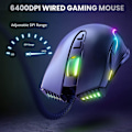 Miniatyrbilde 4 av 7: RGB Spillmus Trådløs, USB Optisk Datamus med RGB Bakgrunnsbelysning, 6 Justerbare DPI Opptil 6400, med 7 Programmerbare Knapper Black