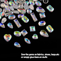 Miniatyrbilde 2 av 6: 100 stk. klare AB-edelstener med flatback, sy på edelstener, fasetterte akryl-imitasjonskrystall-rhinestones for dekorasjon, klær, DIY