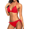 Miniatyrbild 3 av 5: WJSM Dam Triangle Bikini Set Halter Tvådelad Sexig Baddräkt String Tie Side Baddräkt Red M