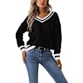Miniatyrbilde 2 av 5: Dame kabelstrikket V-hals genser casual langærmet pullover løs off shoulder jumper topp, myk, komfortabel og hudvennlig.