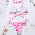 Miniatyrbillede 3 af 5: Bikini badedragt sæt til kvinder badetøj trekant badedragt binde snor thong Floral Red S