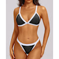 Miniatyrbild 5 av 5: WJSM Triangle Bikini Set - Halter Tvådelad Sexig Baddräkt String Tie Side Badkläder Black White S